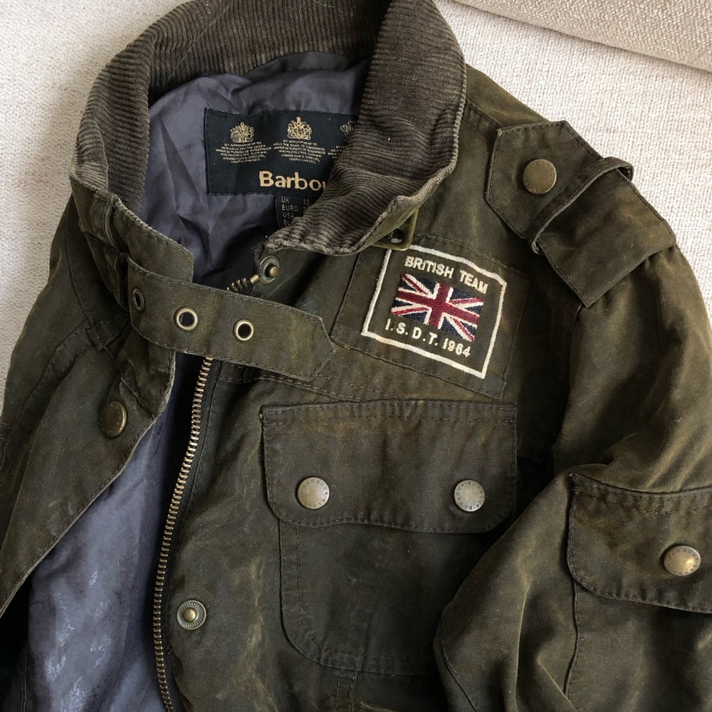 Barbour rare Amelia flightwing jacket in khaki waxed cotton sz 6